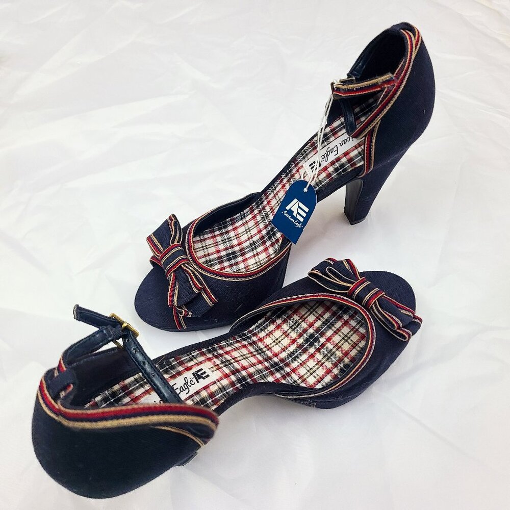 American Eagle Blue Plaid 4.5" Heels NWT sz 10